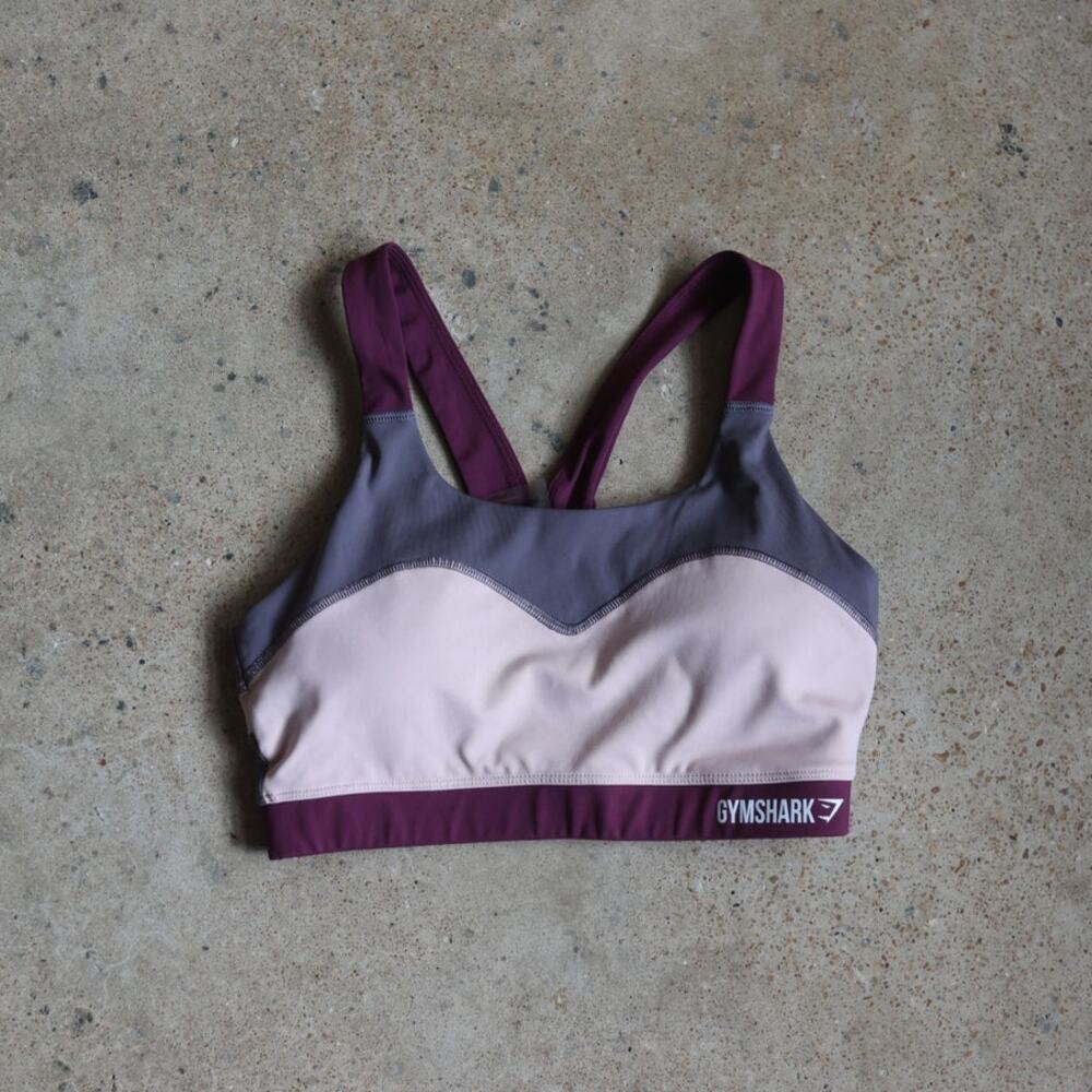 Gymshark Women's Medium Colorblock Sports Bra Mauve Pink Gray Plum